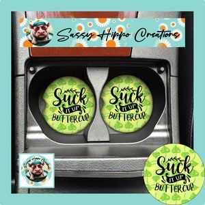 Car Coasters Suck It Up Buttercup Sarcasm Leaves Set of 2 Neoprene Absorbent
